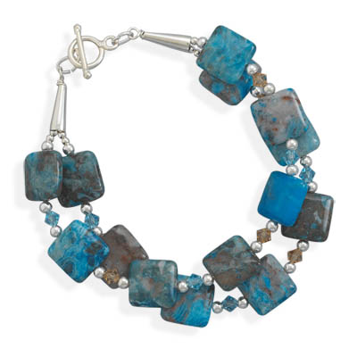 7.75" Double Strand Blue Agate and Crystal Bracelet