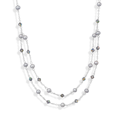 16\"+2\" Multistrand Pearl and AB Crystal Necklace