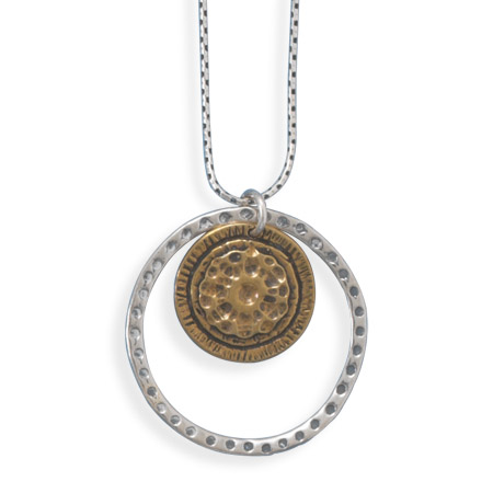 18\" Necklace with Silver and Brass Circle Pendant