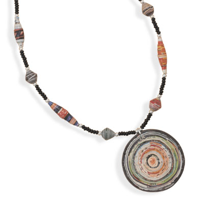 16"+ 2" Recycled Paper Necklace with Drop