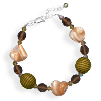 7\"+1\" Shell, Glass and Wood Bead Bracelet