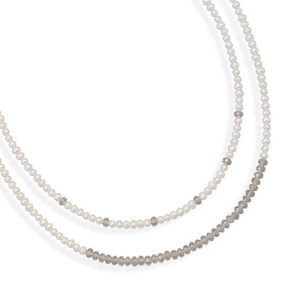 17\" Double Strand Cultured Freshwater Pearl and CZ Necklace