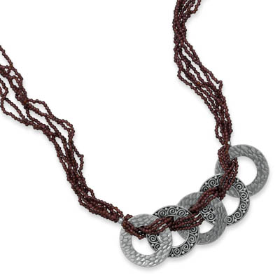 17.5\" Multistrand Garnet Toggle Necklace with Patterned Circles