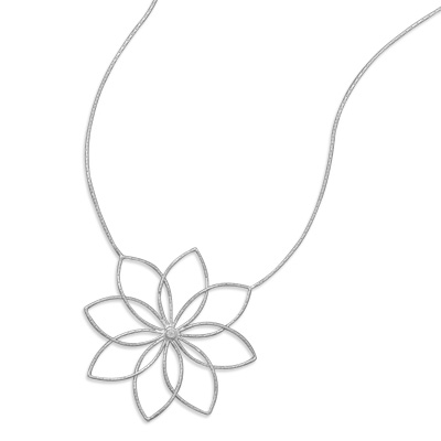 18\"+2\" Rhodium Plated Flower Necklace
