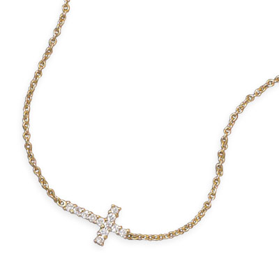 16\" 14 Karat Gold Plated Necklace with CZ Cross