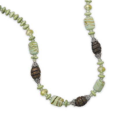 16.5\"+2\" Multistone and Wood Bead Necklace