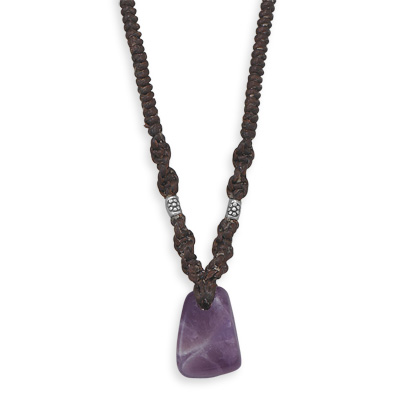 16\" Cord Necklace with Amethyst Drop