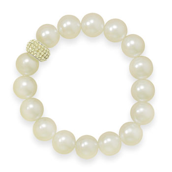 7\" Yellow Glass Pearl and Crystal Stretch Bracelet