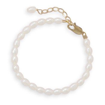 5\"+1\" 14/20 Gold Filled Cultured Freshwater Rice Pearl Bracelet
