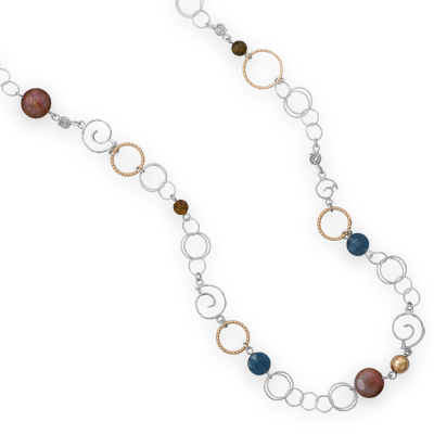 36\" Two Tone Link Necklace with Agate Beads