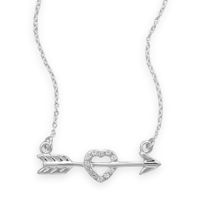 16\" Arrow with CZ Heart Necklace