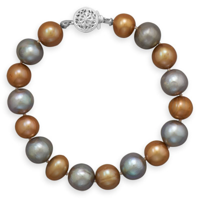 7.25\" Gold and Grey Cultured Freshwater Pearl Bracelet