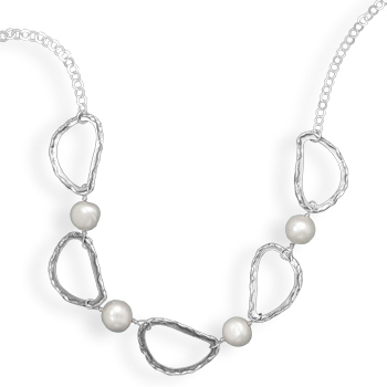 16" Cultured Freshwater Pearl and Abstract Link Necklace