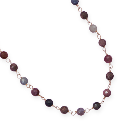 16\"+2\" Gold Filled Necklace with Faceted Ruby and Sapphire Beads