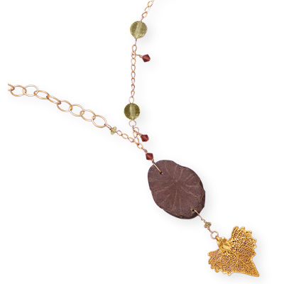18" 14/20 Gold Filled Necklace with Gold Dipped Leaf Drop