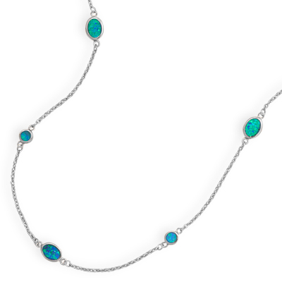 16\" + 2\" Rhodium Plated Synthetic Blue Opal Necklace