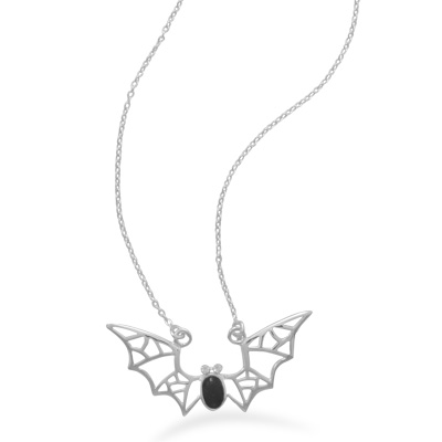 16\" Bat Necklace with Black Onyx and Crystal