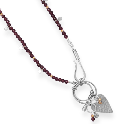 18\" Garnet Bead Necklace with Multicharm Drop