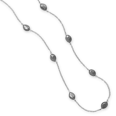 24\" Rhodium Plated Pebble Bead Necklace