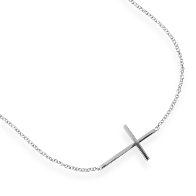 16\" + 2\" Rhodium Plated Polished Sideways Cross Necklace
