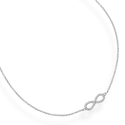 16\" + 2\" Rhodium Plated CZ Infinity Necklace