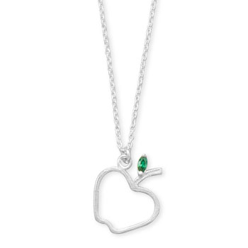 18\" Apple Necklace with Green CZ Leaf