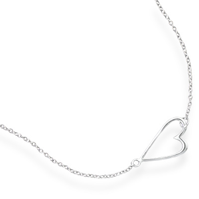 16\" + 2\" Rhodium Plated Sideways Heart Necklace