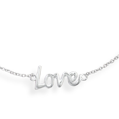 16\" + 2\" Rhodium Plated \"Love\" Necklace