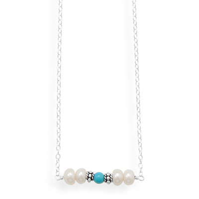 16\" Handmade Necklace with Turquoise And Pearl Bar