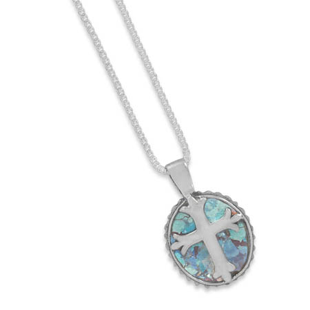 18\" Oval Roman Glass Cross Necklace
