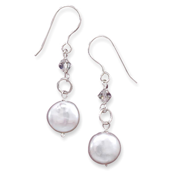 Coin Pearl and Crystal French Wire Earrings