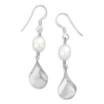Cultured Freshwater Pearl and Twist Drop French Wire Earrings