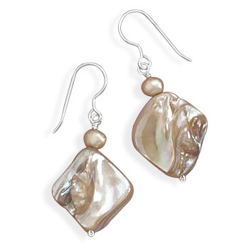 Cultured Freshwater Pearl and Shell French Wire Earrings