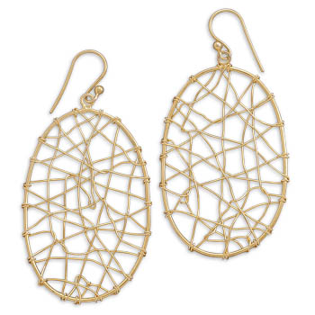 14 Karat Gold Plated Oval Wire Design Drop Earrings