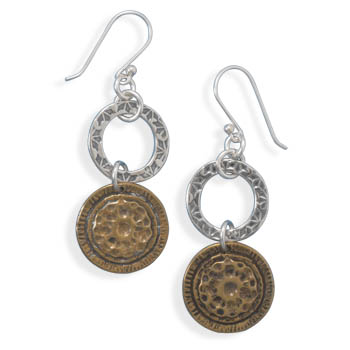 Silver and Brass Circle Drop Earrings