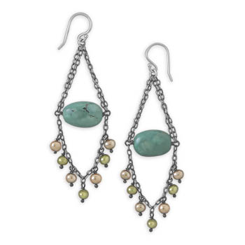 Turquoise and Cultured Freshwater Pearl Earrings
