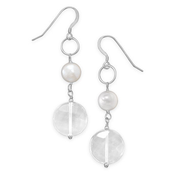 Cultured Freshwater Pearl and Quartz Drop Earrings