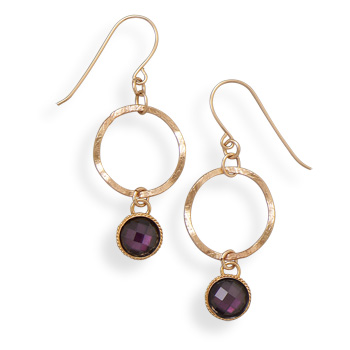 12/20 Gold Filled Open Circle Earrings with Faceted Glass Drop