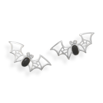 Black Onyx and Crystal Bat Earrings