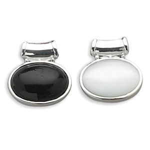 Reversible Oval Black Onyx/White Glass Cat\'s Eye Slide