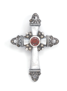 Marcasite Cross Slide with Mother of Pearl and CZ