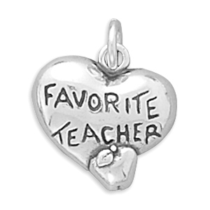 Heart Charm with Favorite Teacher and Apple