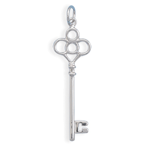 Rhodium Plated Key with Crown Top Pendant