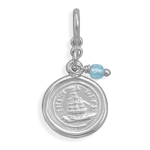 Such is Life Ship Charm with Blue Topaz