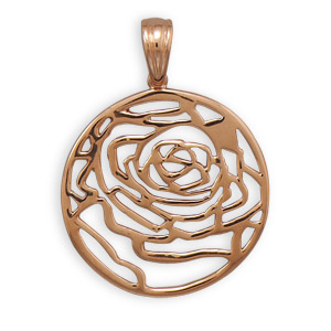 14 Karat Rose Gold Plated Cut Out Rose Pendant