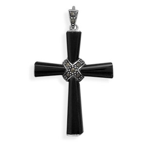 Black Onyx Cross with Marcasite \"X\" Pendant