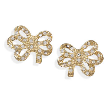 14 Karat Gold Plated Crystal Bow Fashion Earrings