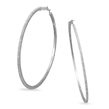 3\" Silver Tone Crystal Fashion Hoop Earrings