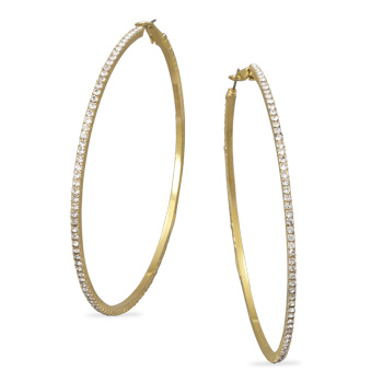 3\" Gold Tone Crystal Fashion Hoop Earrings