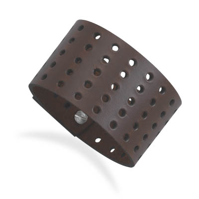 Wide Brown Leather Bracelet with Holes
